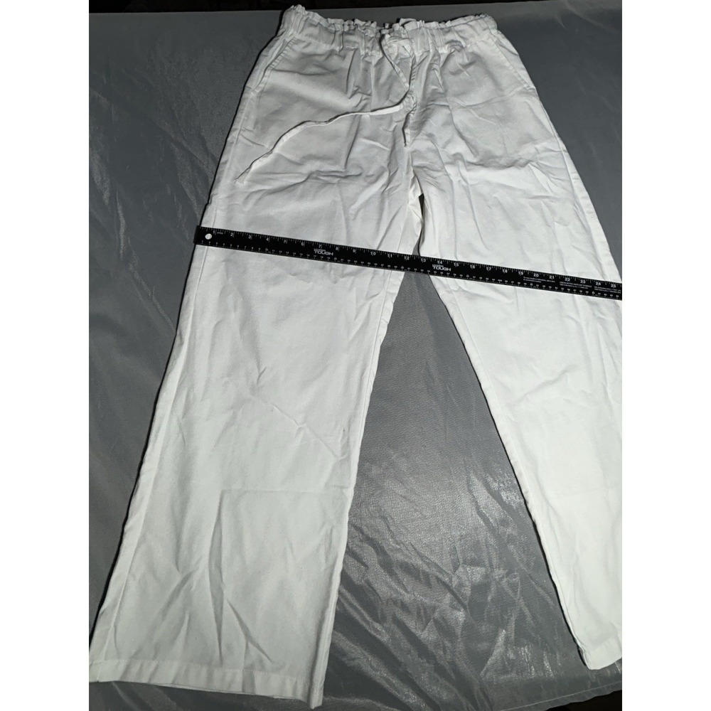 White Linen Elastic Waist Pants with Pockets Size Large - Picture 8 of 14